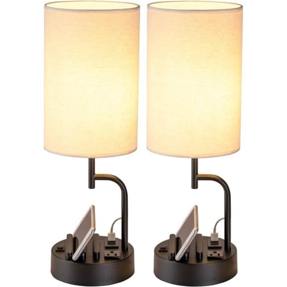 Table Lamp with 3 USB Charging Ports, Modern Desk Lamp with AC Outlet - Picture 1 of 8